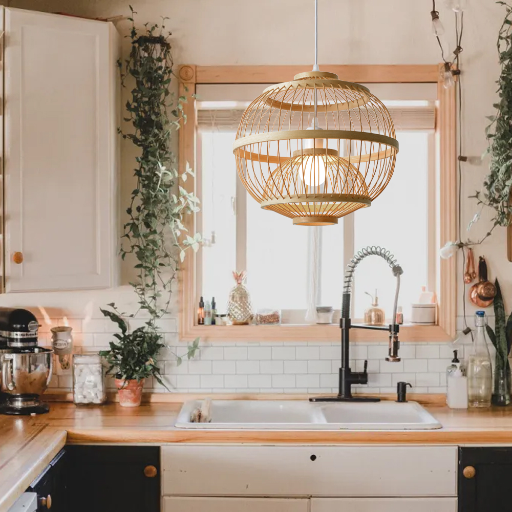 Ships from US Warehouse: Woven Bamboo Lantern Pendant Light for Dining Room Kitchen