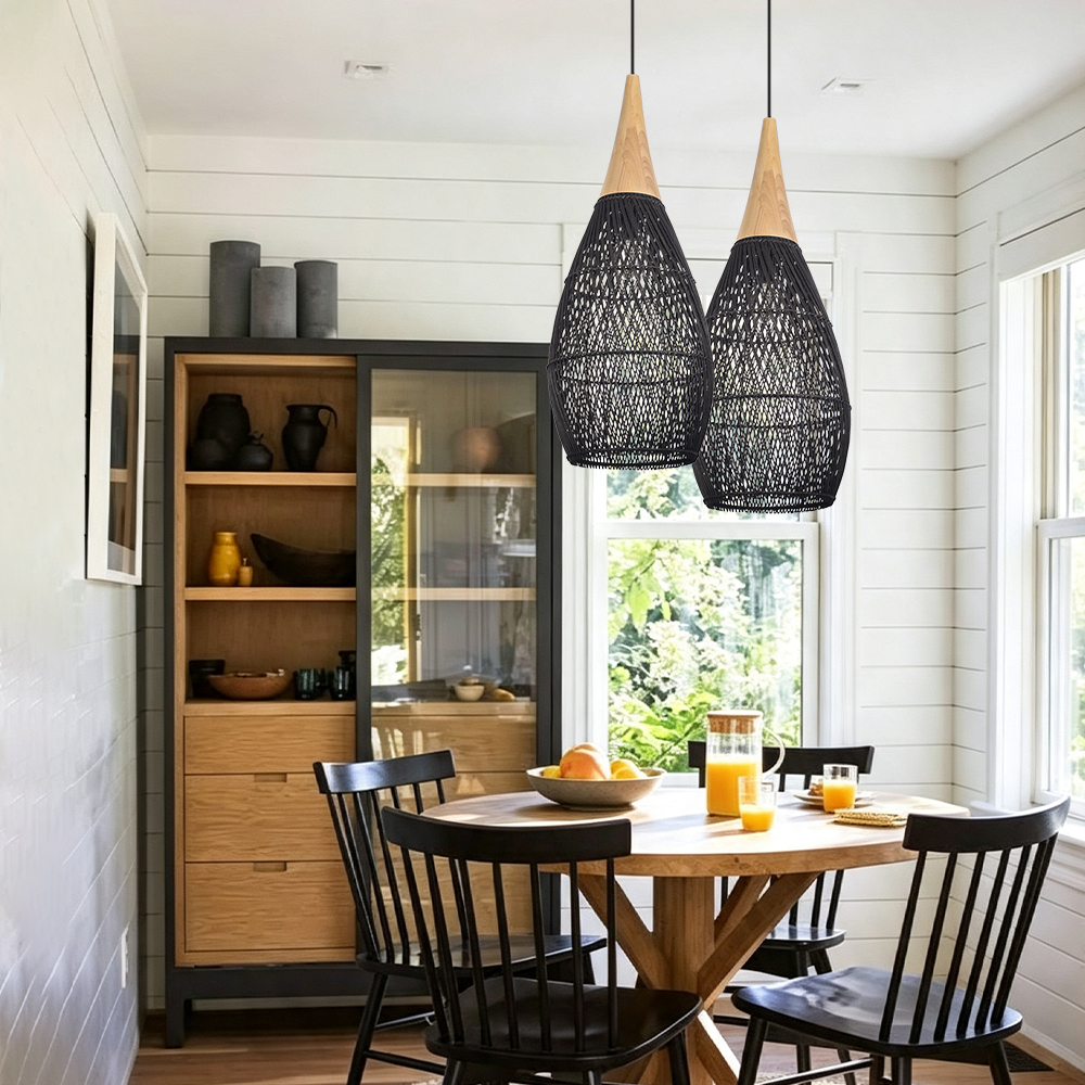 Coastal Rattan Woven Pendant Light  Farmhouse Artisan Natural Lighting for Dining Rooms