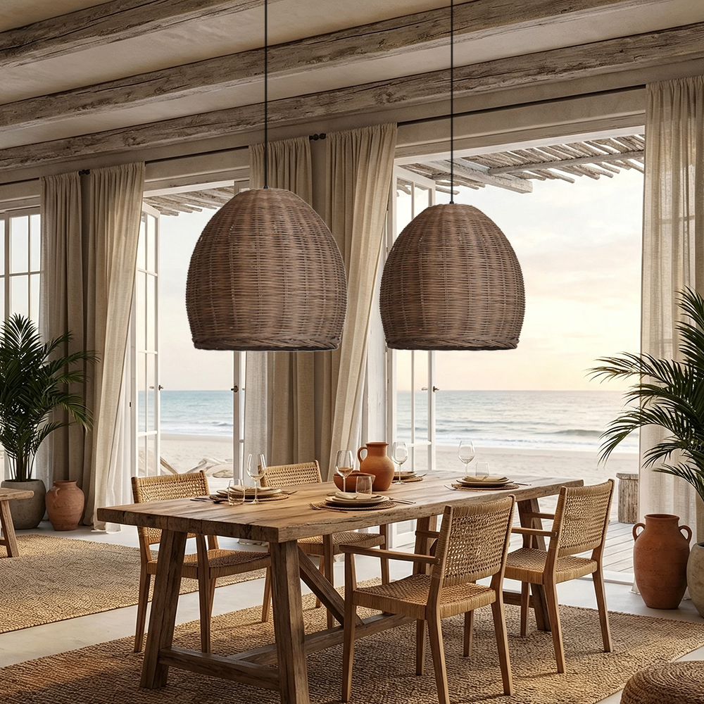 Handmade Rattan Chandelier Wabi-Sabi Vintage Rattan Pendant Light For Dining Room