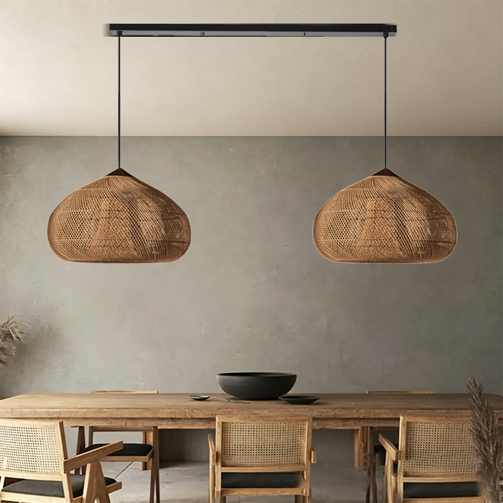 Wabi Sabi Style Retro Dining Room Chandelier Rattan Zen Pendant Light