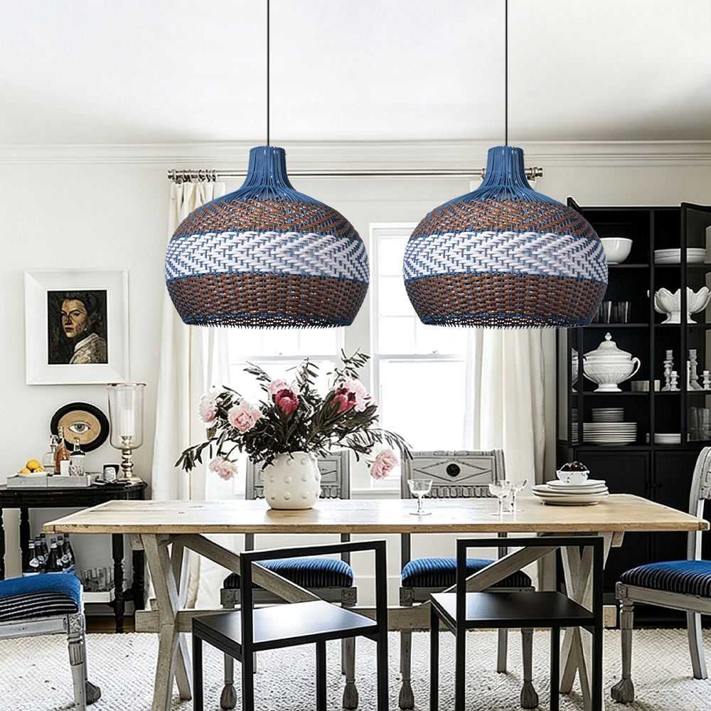 Coastal Farmhouse Dome Rattan Pendant Light Boho Basket Weaving Lighting Fixture for Dining Room