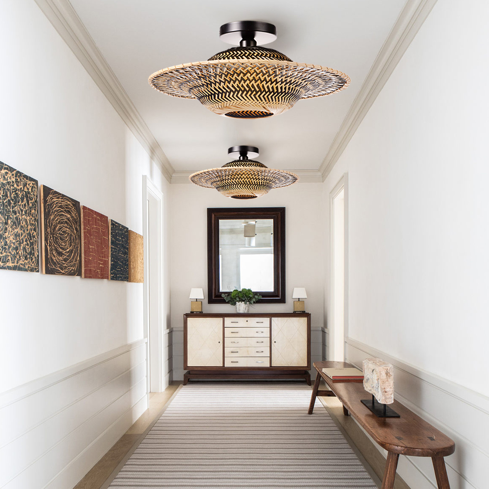 Handmade Black Bamboo Ceiling Light Flying Saucer Chandelier