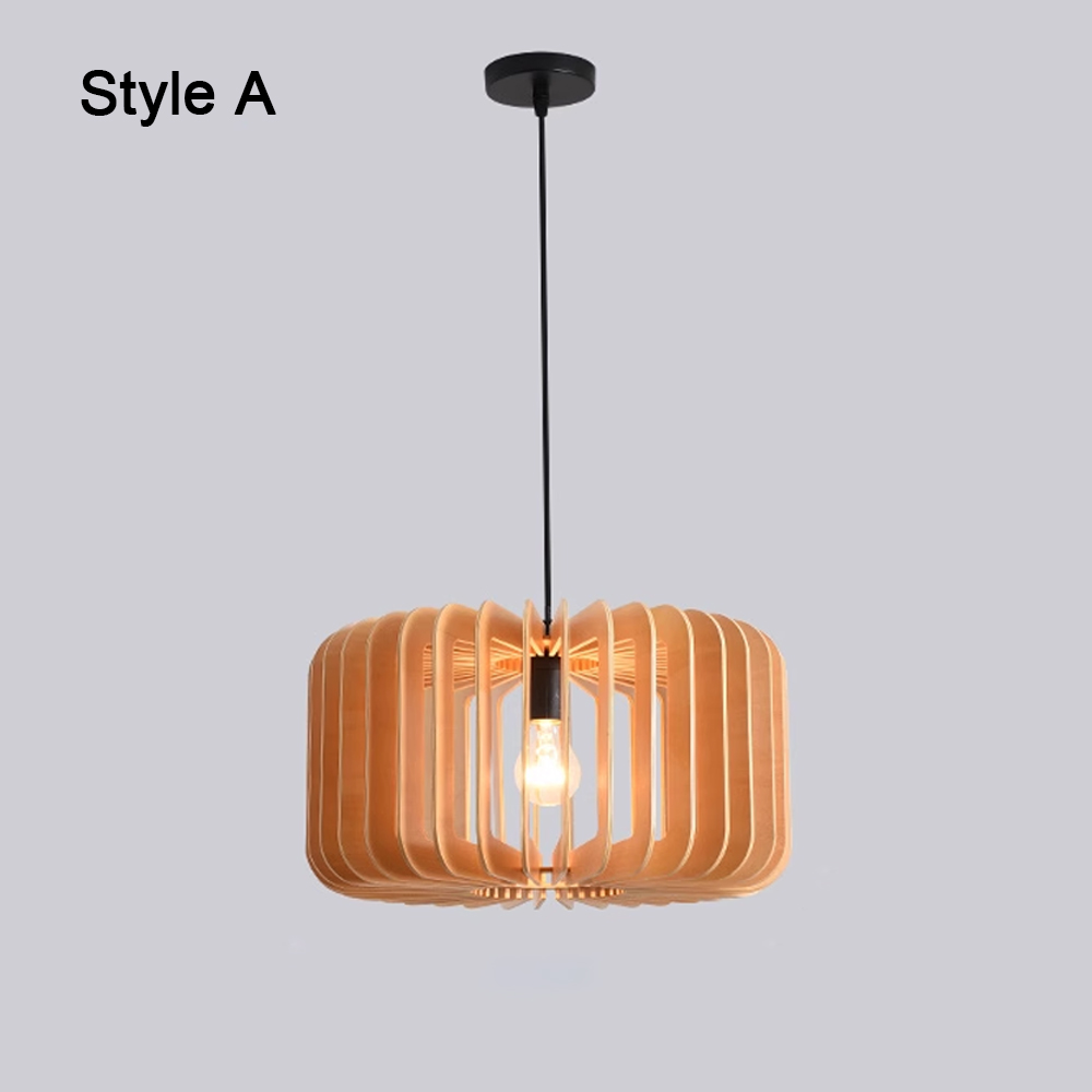 Japanese Retro Pumpkin Lantern Living Room Chandelier Wooden Pendant Lamp
