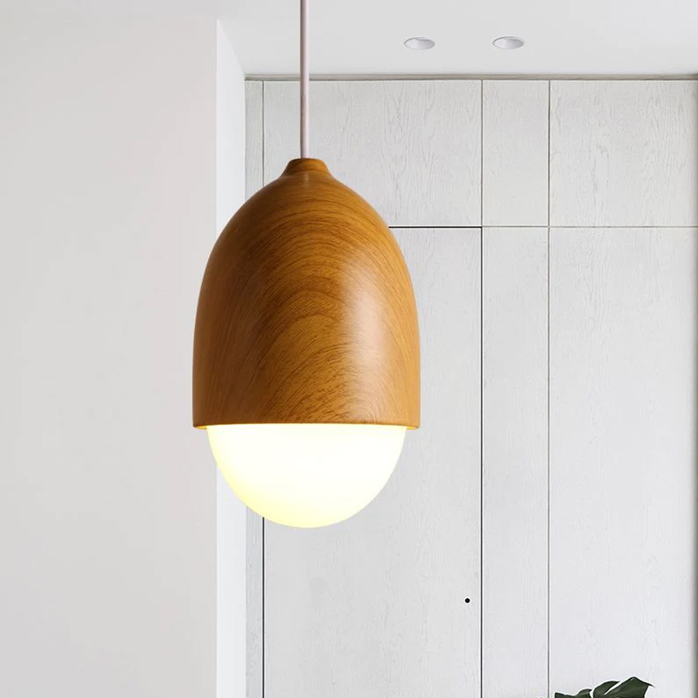 Handmade Wooden LED Hanging Lamp Nut Shaped Pendant Light
