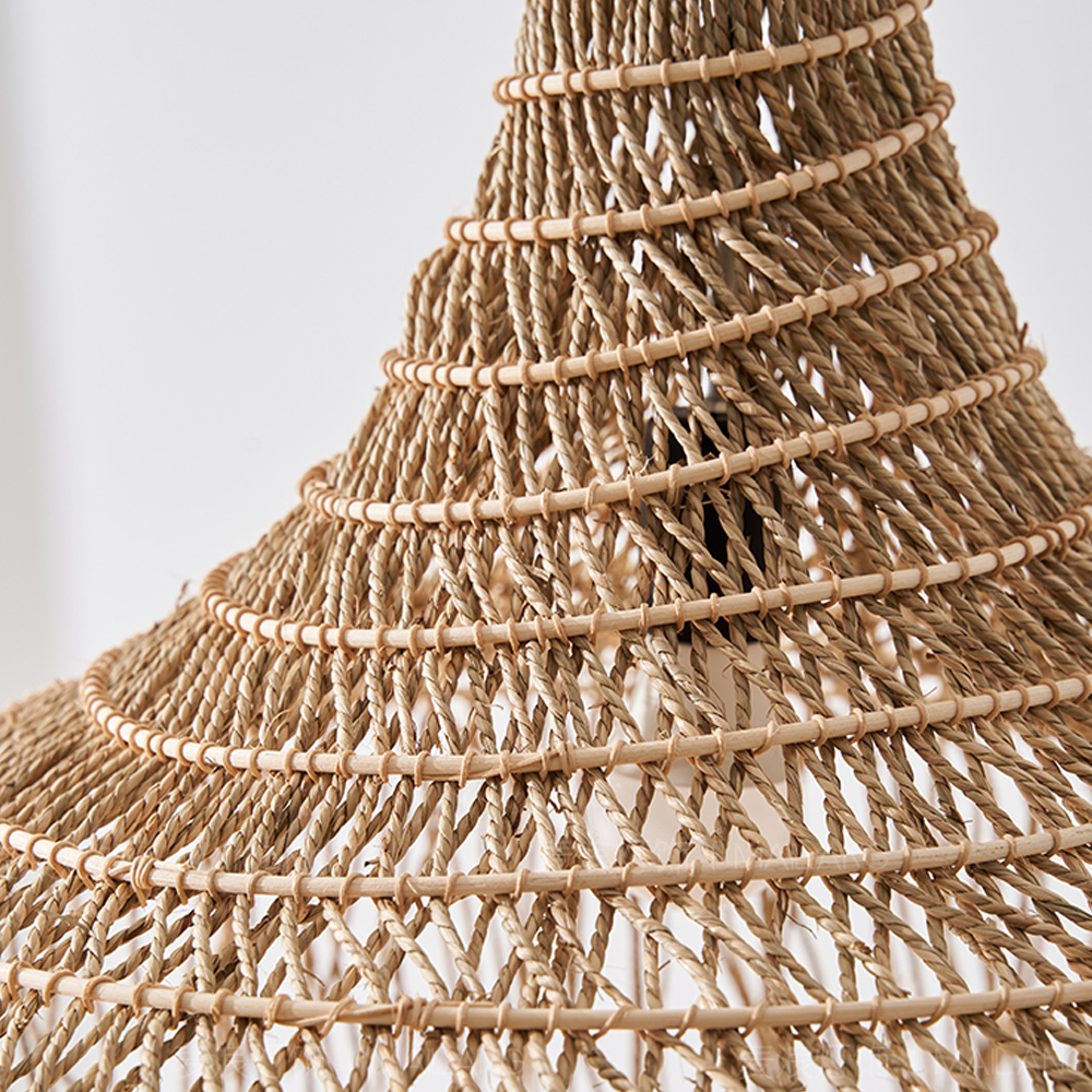 Wabi-sabi Style Chandelier Retro Japanese Zen Straw Rattan Pendant Light