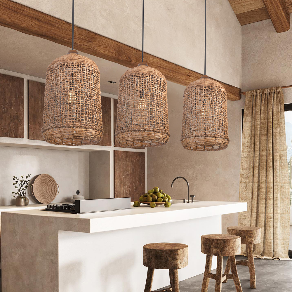 Oversize Wabi-sabi Kitchen Island Light Large Rattan Pendant Light Fixtures