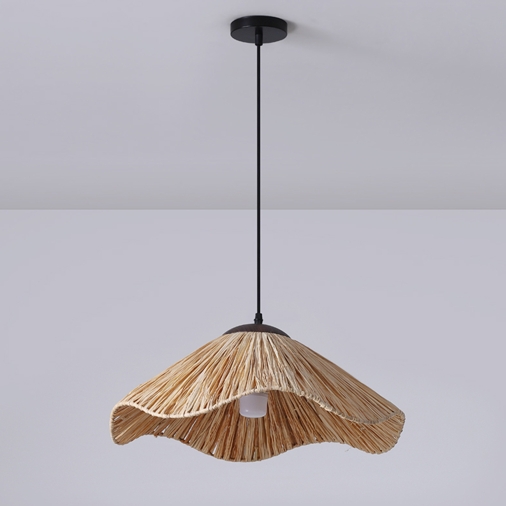 Japanese Creative Straw Hat B&B Woven Rattan Pendant Light Wabi-sabi style Hemp Rope Lamp Shade