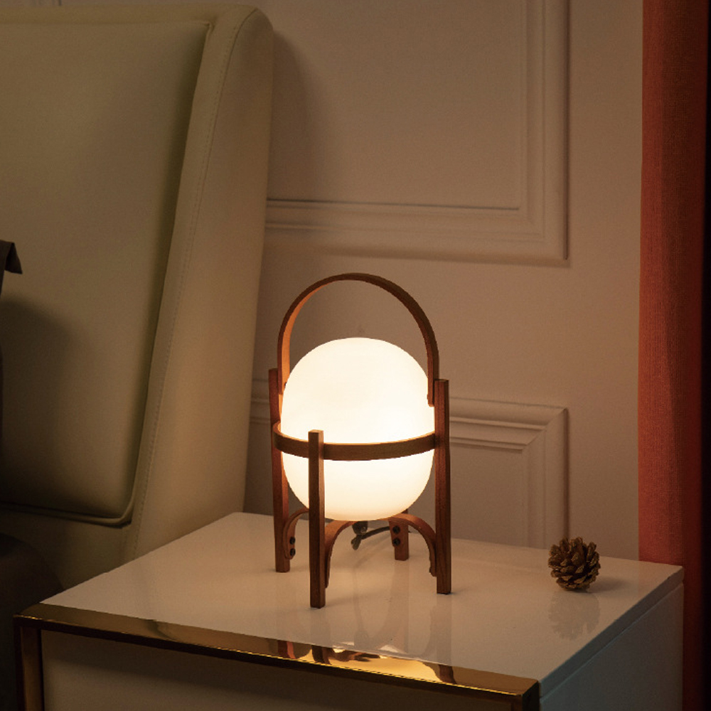 Simple Japanese Solid Wood Floor Lamp Designer Basket Glass Table Lamp Bedside Light