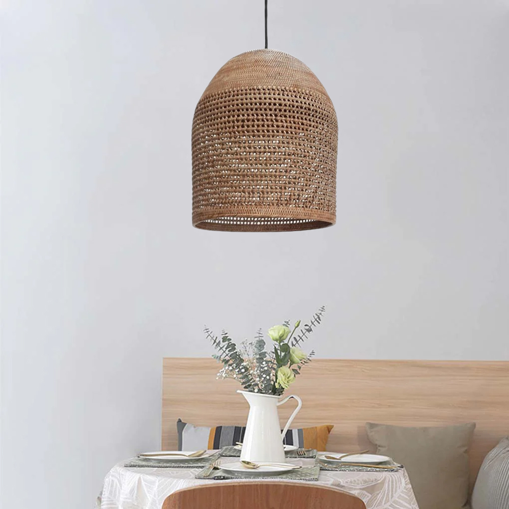 Hand-knitted Rattan Pendant Light Modern Scandinavian Bell Shape Kitchen Island Lighting
