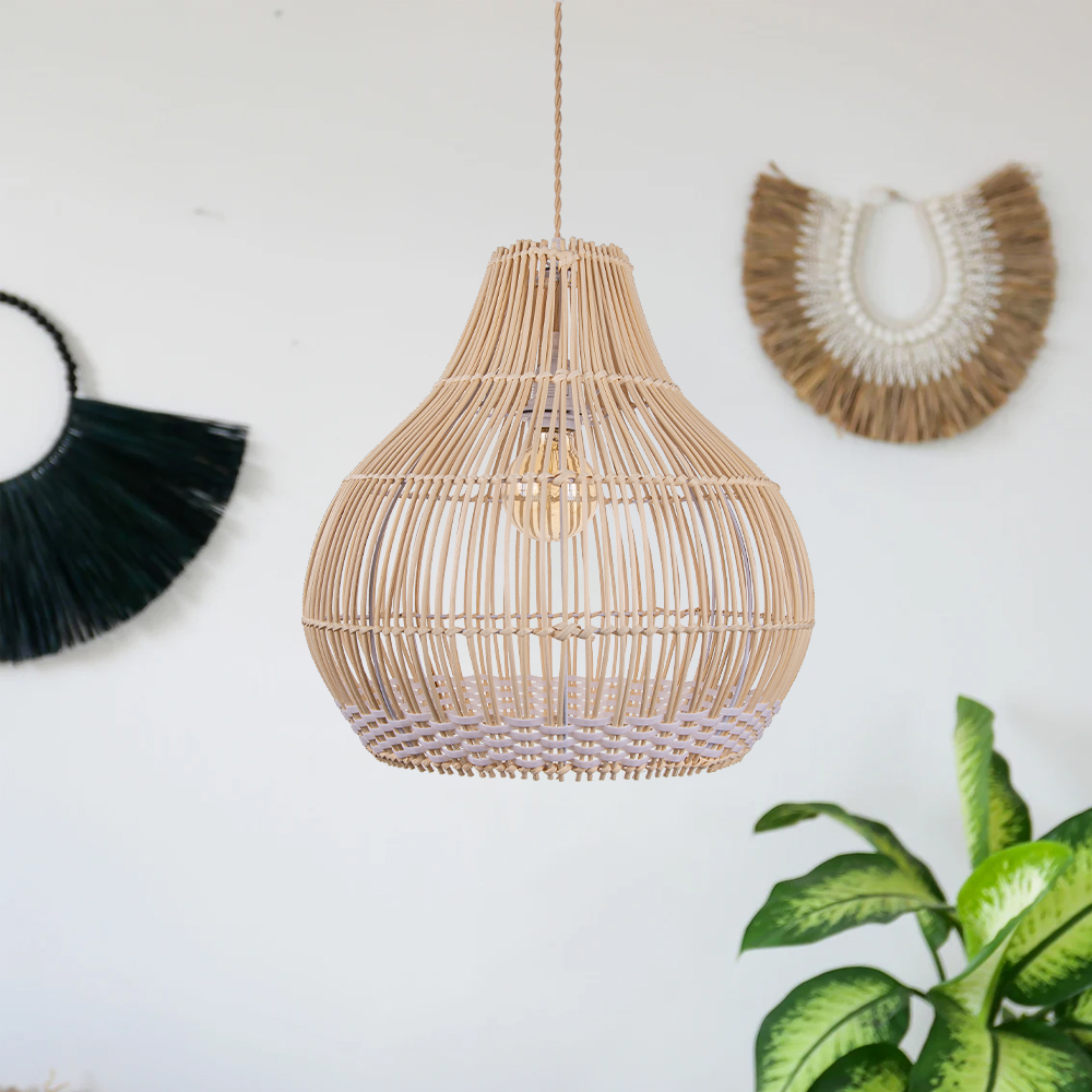 Boho Kitchen Island Rattan Pendant Light Dining Room 2 Lamps Hanging Lamp Fixture
