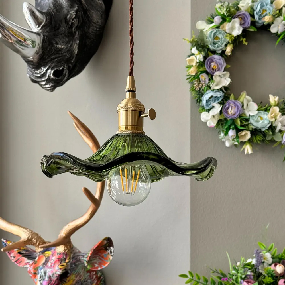 Mid Century Modern Flower Shape Glass Pendant Light Vintage Living Room Decor Lamps