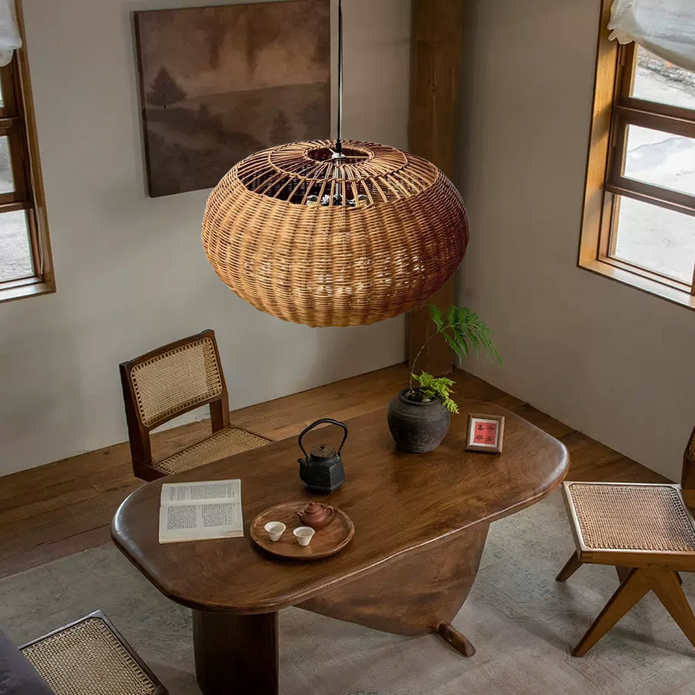 Coastal Home Lighting Kitchen Island Rattan Pendant Light Natural Retro Luxurious Chandelier Wabi-sabi Style
