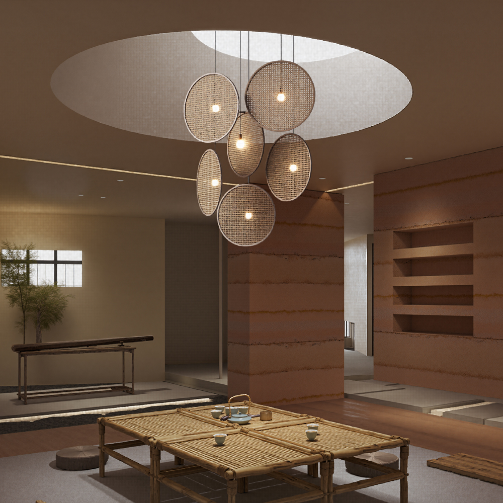 Zen Chandelier Japanese Living Room Dining Room Rattan Pendant Lights Homestay Retro Lamp
