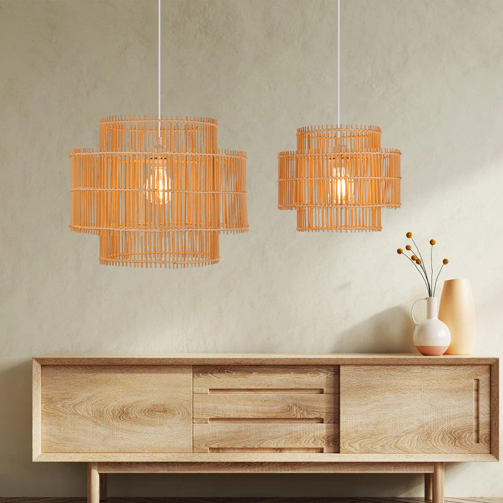 Natural Rattan Weaving Hanging Light Wicker Pendant Light Fixture 