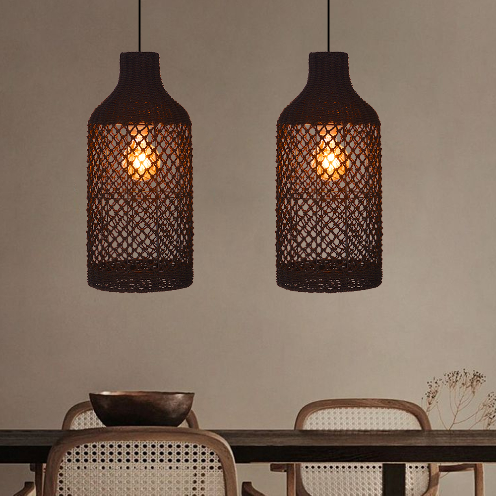 Wabi-sabi Living Room Seagrass Chandelier Retro B&B Decorative Pendant Lamp