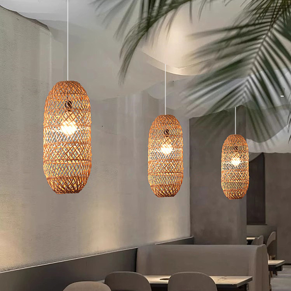 Villa Staircase Combination Rattan Chandeliers Wabi-sabi Pastoral Style Homestay Restaurant Lamps