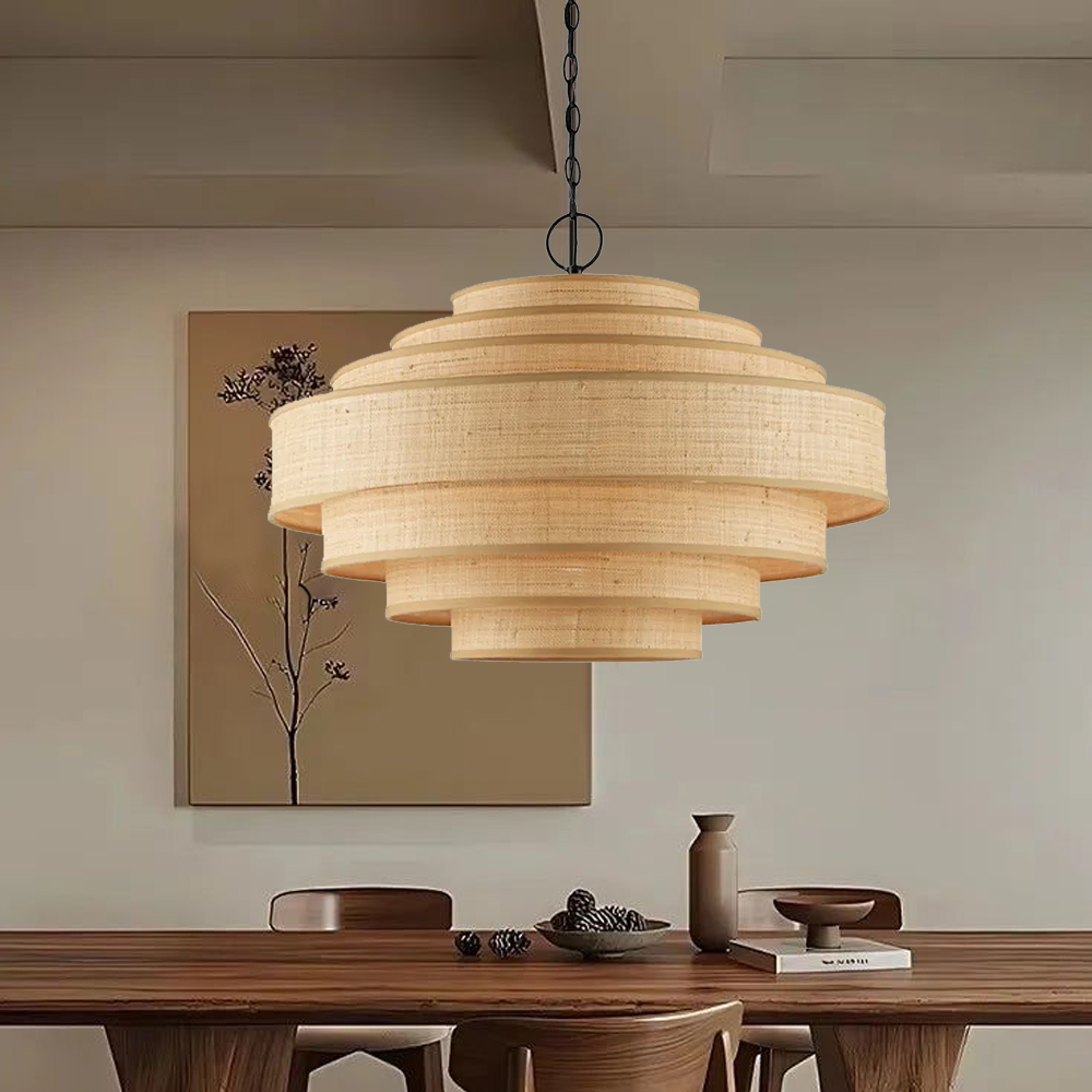 Wabi-sabi-style Restaurant Fabric Hanging Lamp Chain Hardwired Lighting Fixture