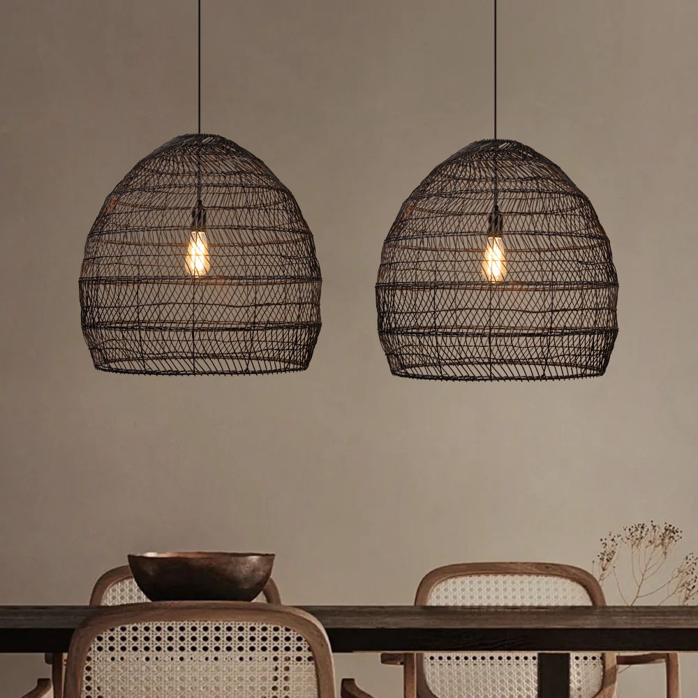 Boho Kitchen Island Lighting DIY Natural Rattan Chandelier Lamp Shades