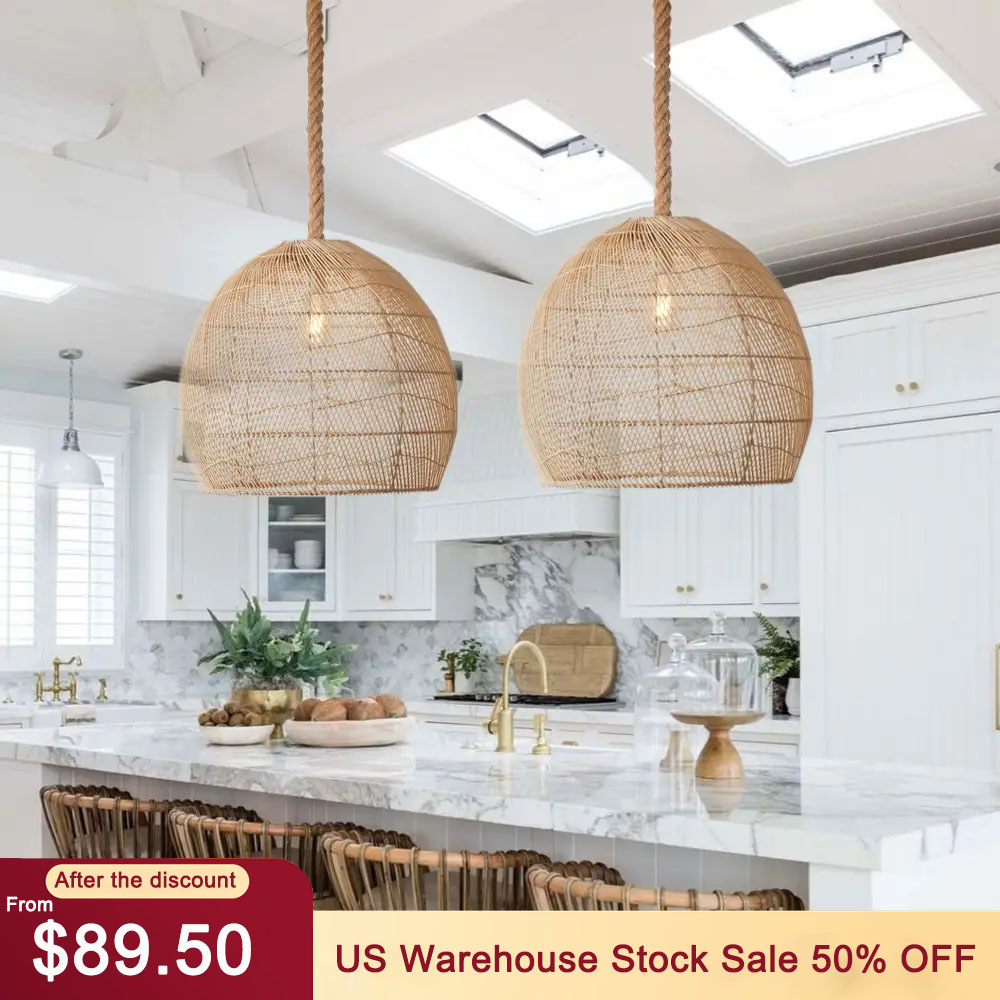 Balinese Natural Rattan Pendant Light for Dining Room