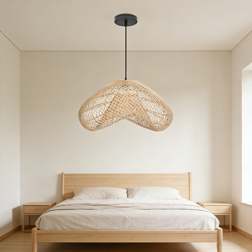 Hand Woven Rattan Pendant Lamp Shade Kitchen Natural Rattan Chandelier