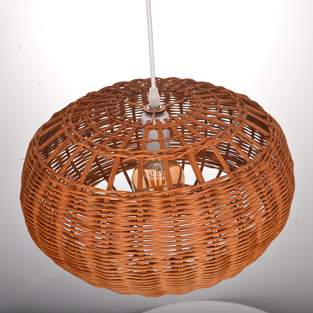 Wabisabi Dining Room Rattan Pendant Lights with White Hardwired