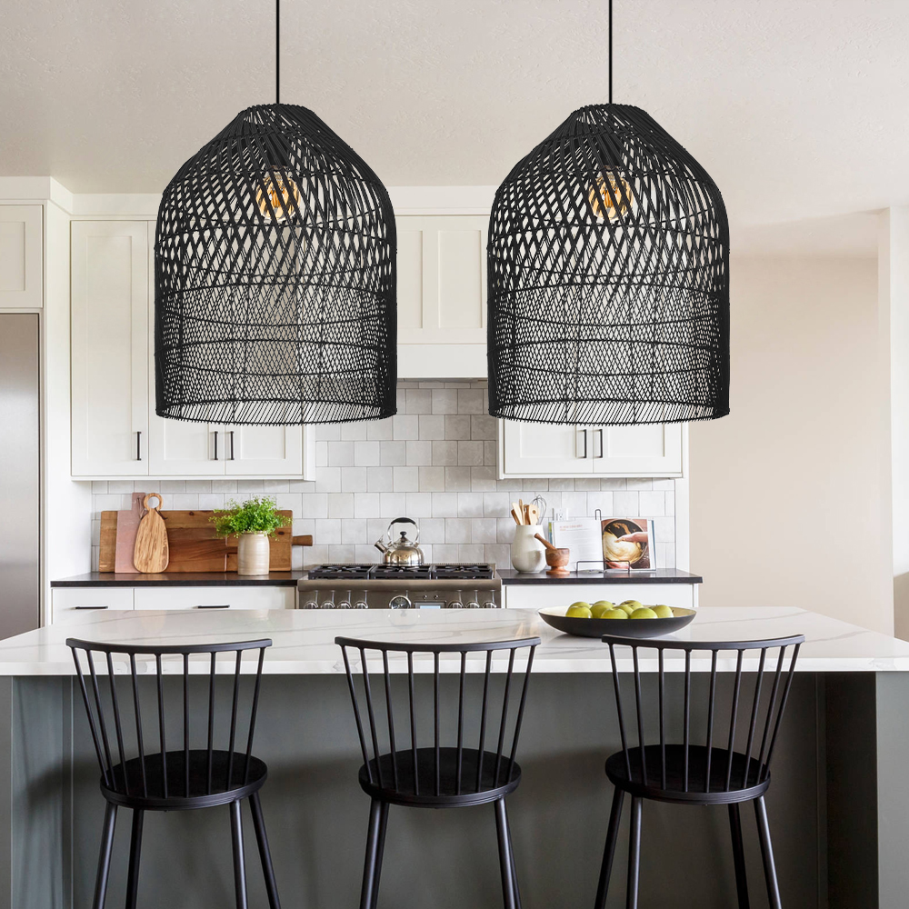 Unique Textured Ceiling Light Dining Room Decor Weave Black Rattan Lamp