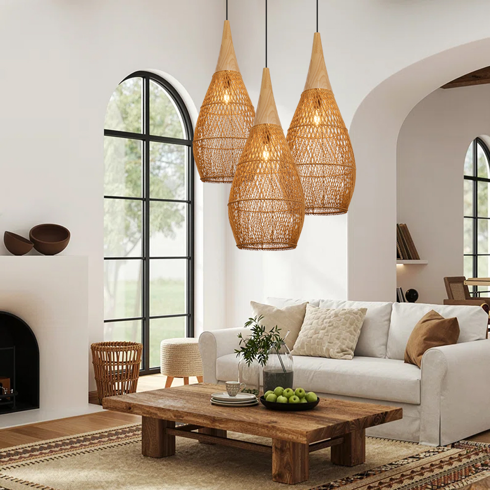 Coastal Rattan Woven Pendant Light  Farmhouse Artisan Natural Lighting for Dining Rooms