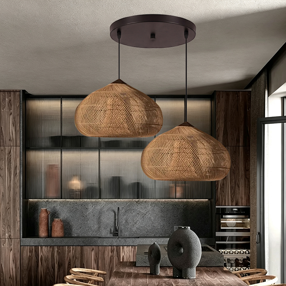 Wabi Sabi Style Retro Dining Room Chandelier Rattan Zen Pendant Light