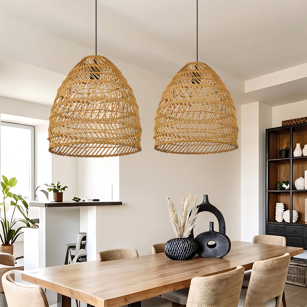 Boho Living Room Hanging Lamp Natural Wicker Pendant Light for B&Bs