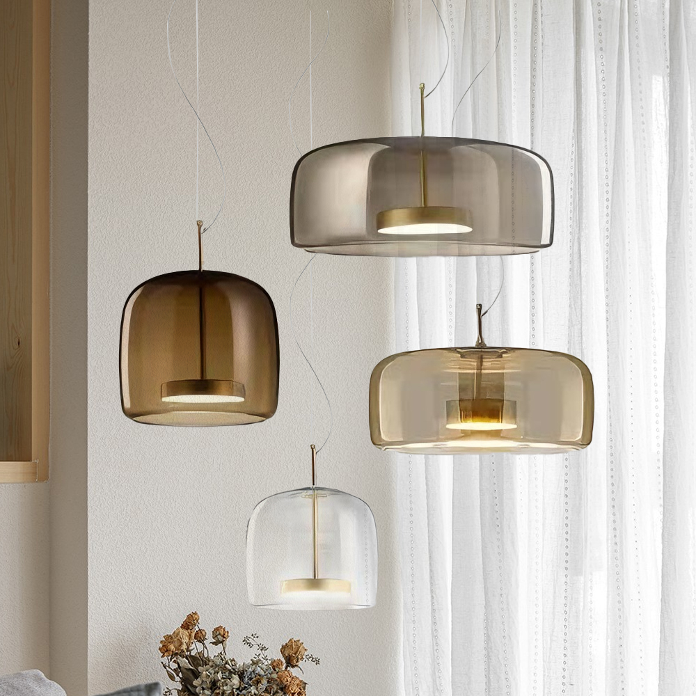 Modern Simple Dining Room Amber Glass Single Head Pendant Light