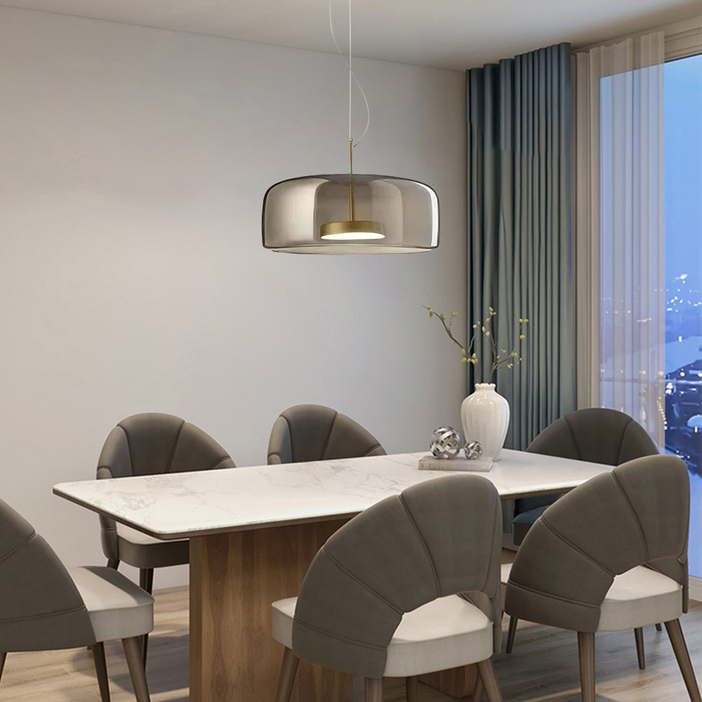 Modern Simple Dining Room Amber Glass Single Head Pendant Light