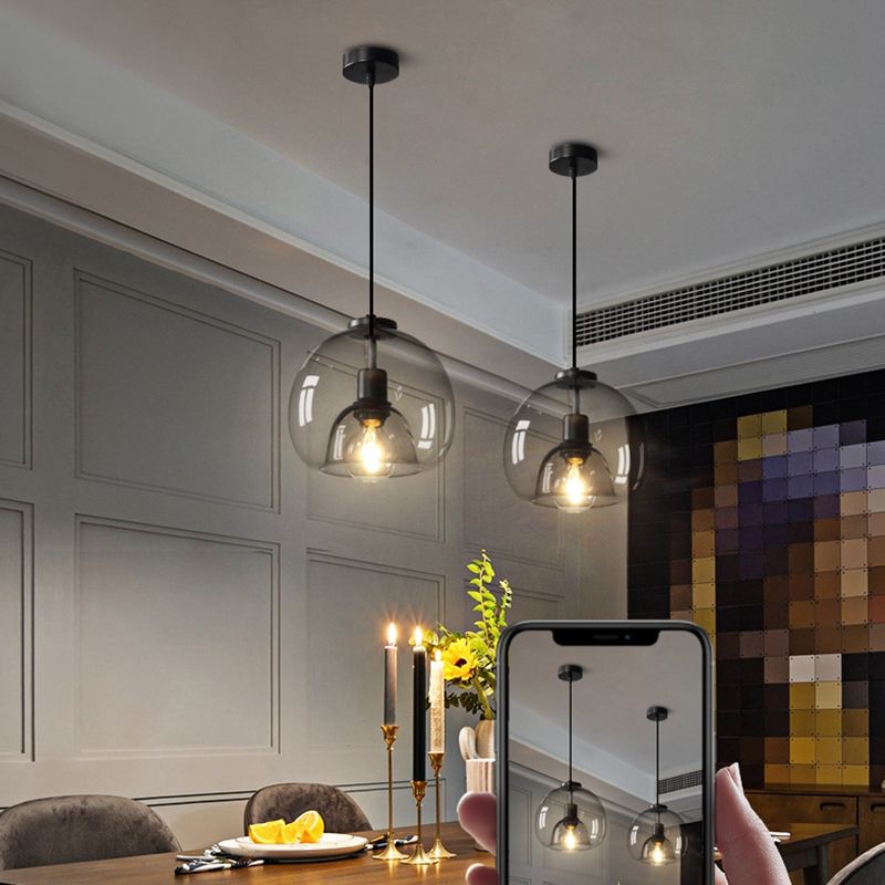 Black Spherical Glass Pendant Light