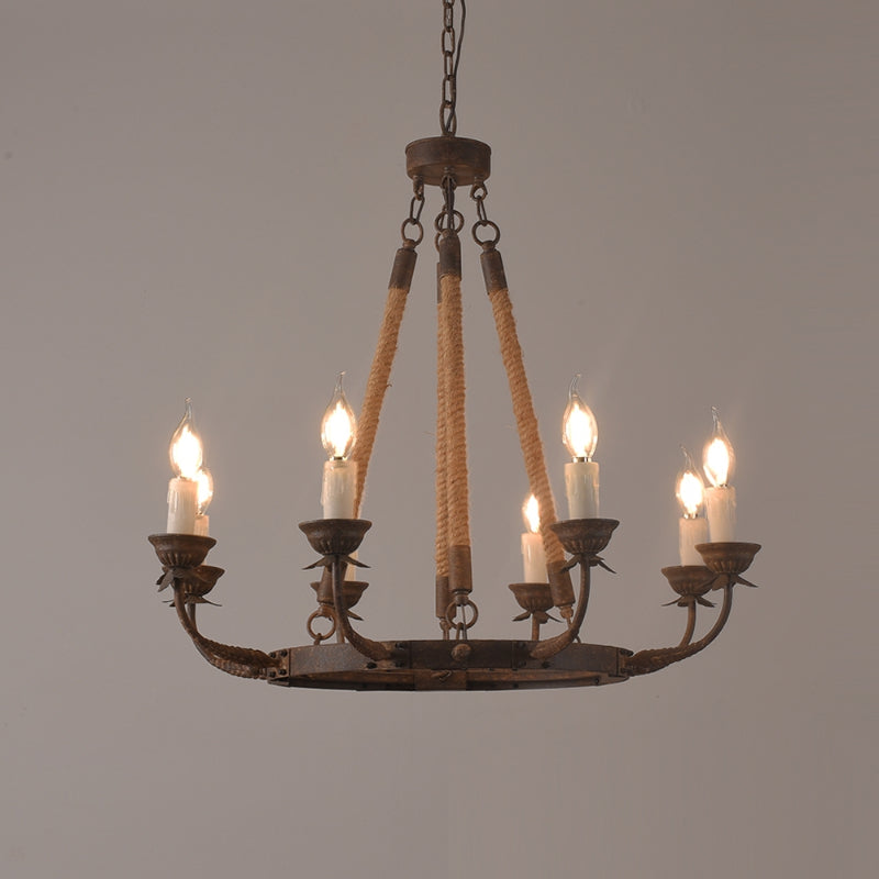 Candle Rustic Hemp Rope & Metal 8-Light Chandelier