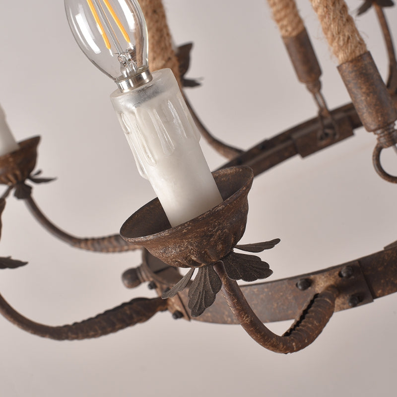 Candle Rustic Hemp Rope & Metal 8-Light Chandelier
