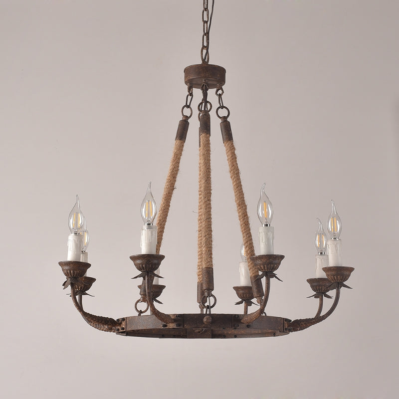 Candle Rustic Hemp Rope & Metal 8-Light Chandelier