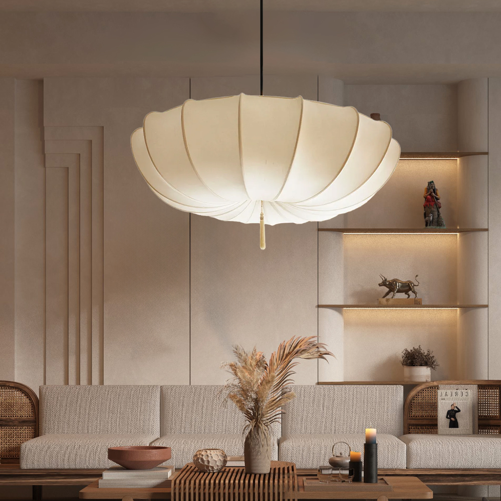 Nordic French Style Pendant Light Fabric Bedroom Lampshade