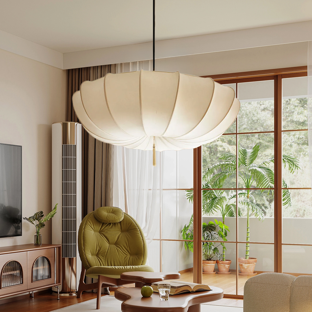 Nordic French Style Pendant Light Fabric Bedroom Lampshade