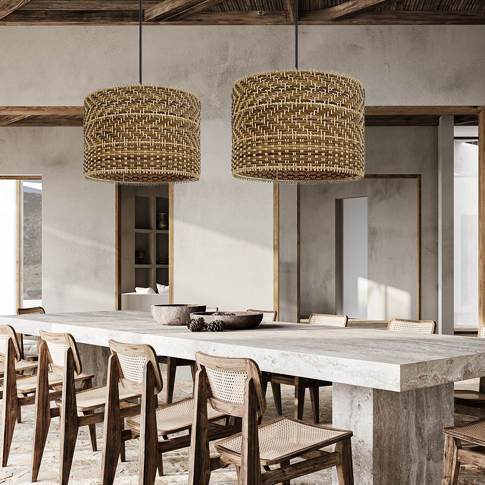 Montecito Drum Shape Rattan Pendant Light for Kitchen Islands