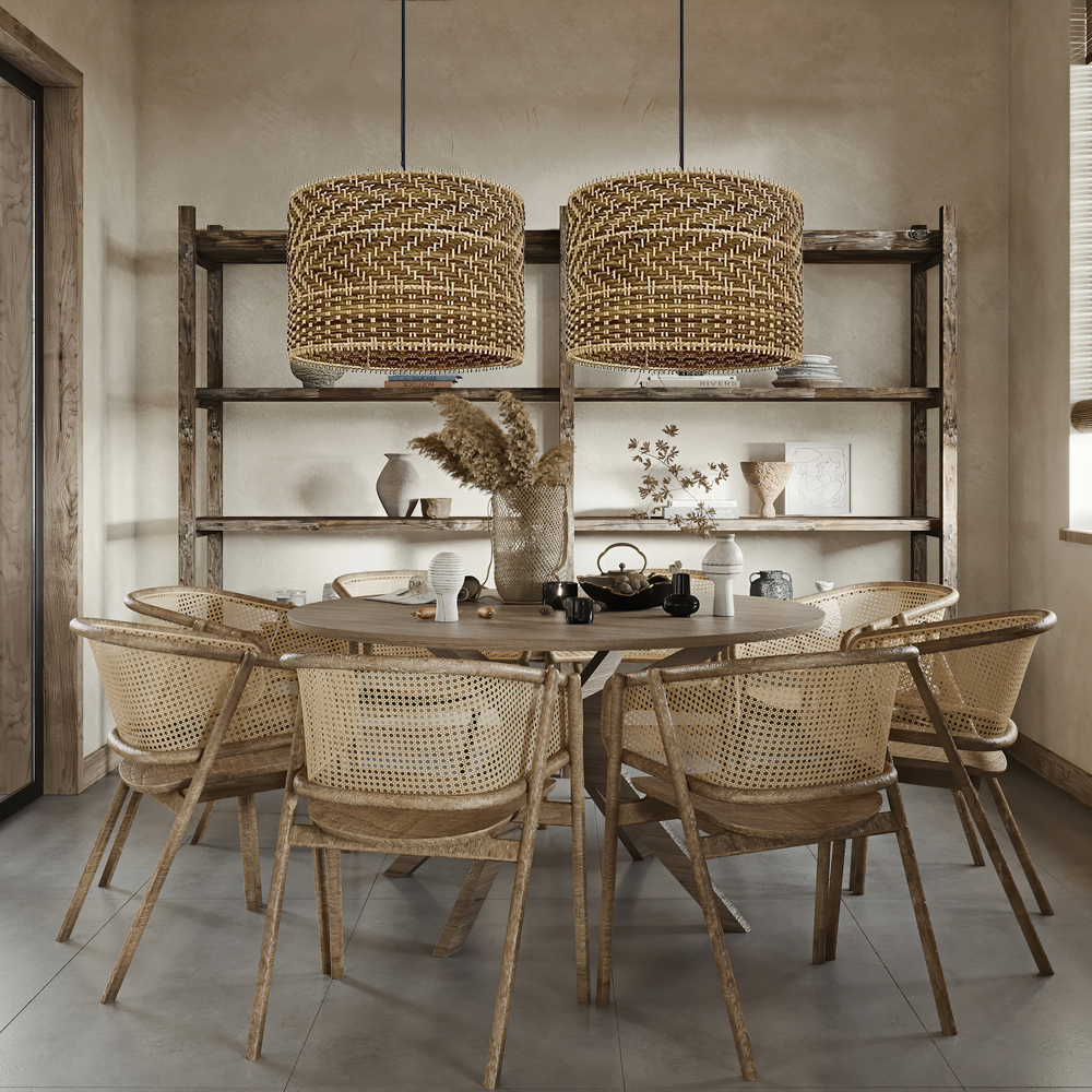 Montecito Drum Shape Rattan Pendant Light for Kitchen Islands