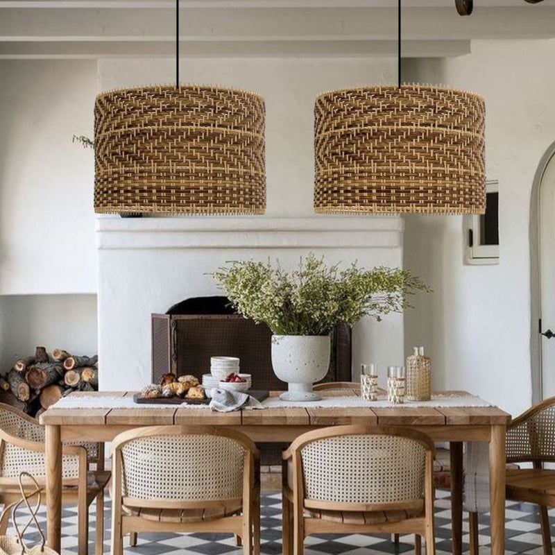 Montecito Drum Shape Rattan Pendant Light for Kitchen Islands