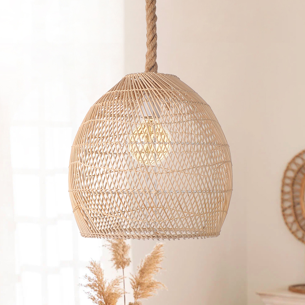 Japandi Rattan Lampshade Hand Wicker Chandelier for Kitchen Dining Room