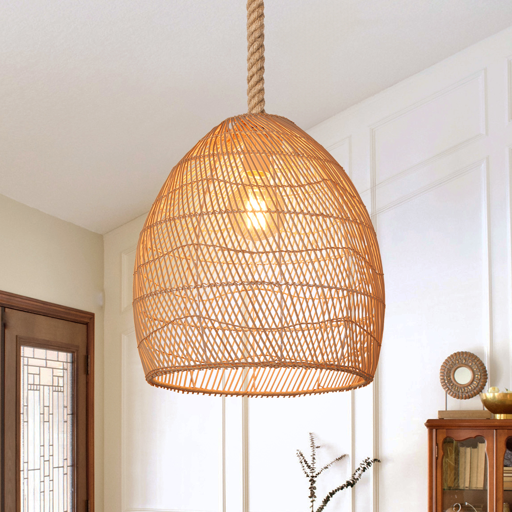 Japandi Rattan Lampshade Hand Wicker Chandelier for Kitchen Dining Room