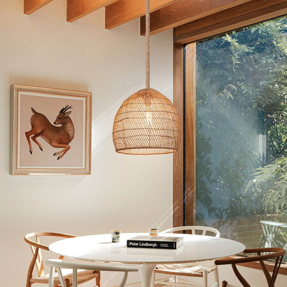 Japandi Rattan Lampshade Hand Wicker Chandelier for Kitchen Dining Room