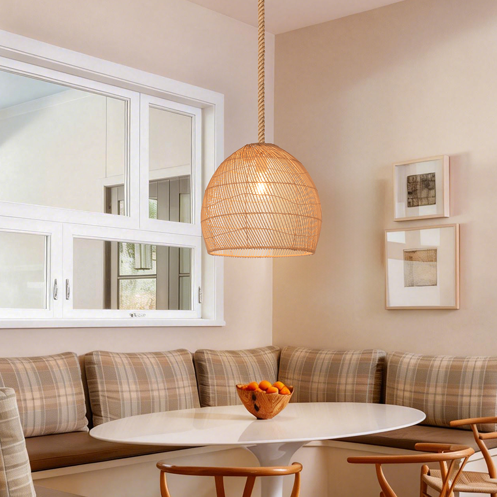 Japandi Rattan Lampshade Hand Wicker Chandelier for Kitchen Dining Room