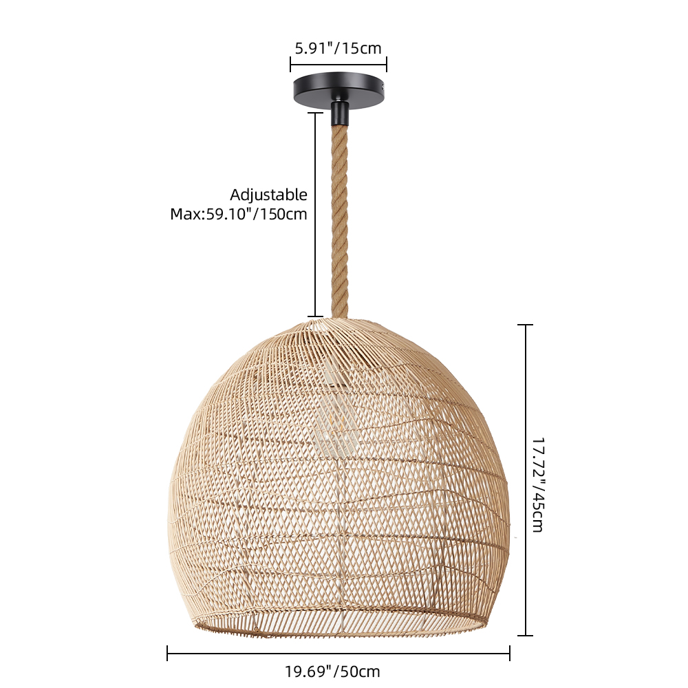 Japandi Rattan Lampshade Hand Wicker Chandelier for Kitchen Dining Room