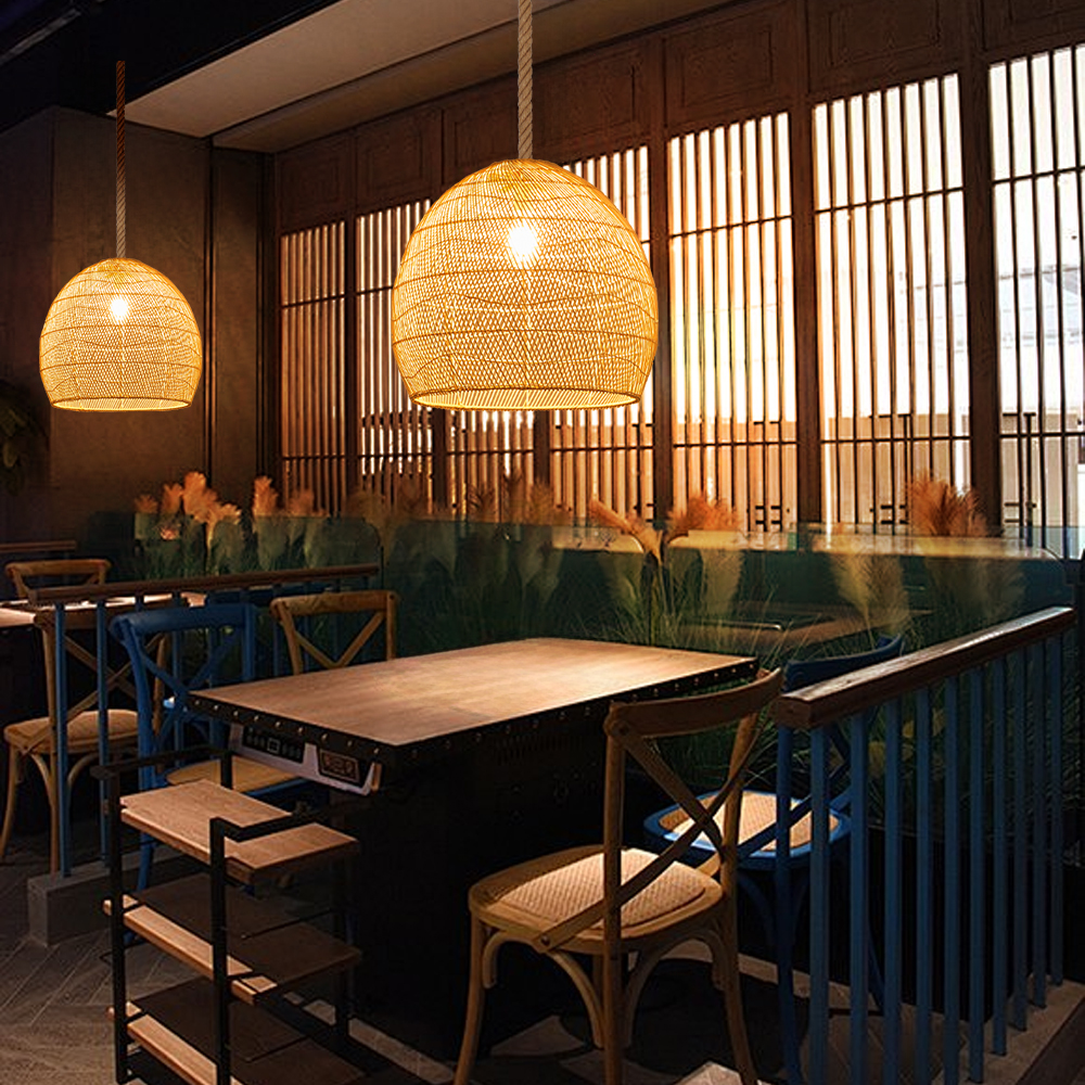 Japandi Rattan Lampshade Hand Wicker Chandelier for Kitchen Dining Room