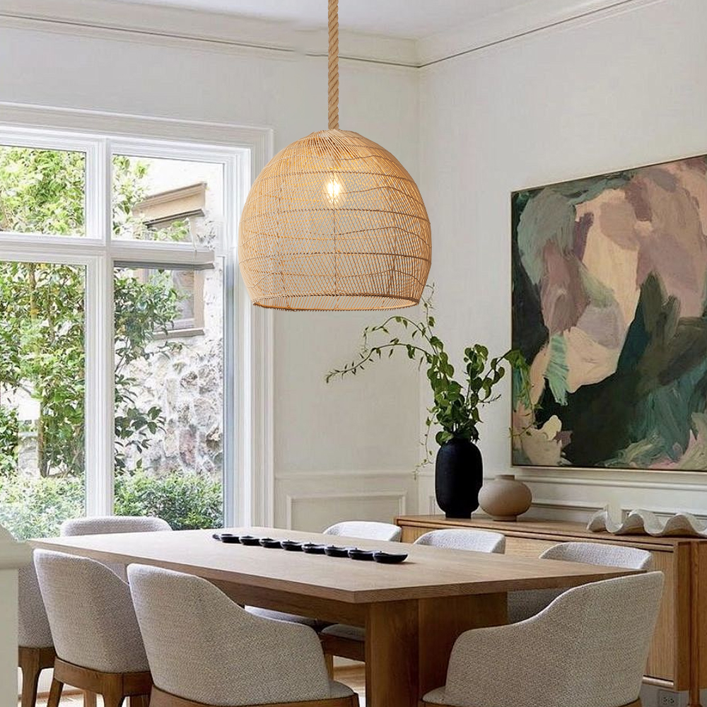 Japandi Rattan Lampshade Hand Wicker Chandelier for Kitchen Dining Room