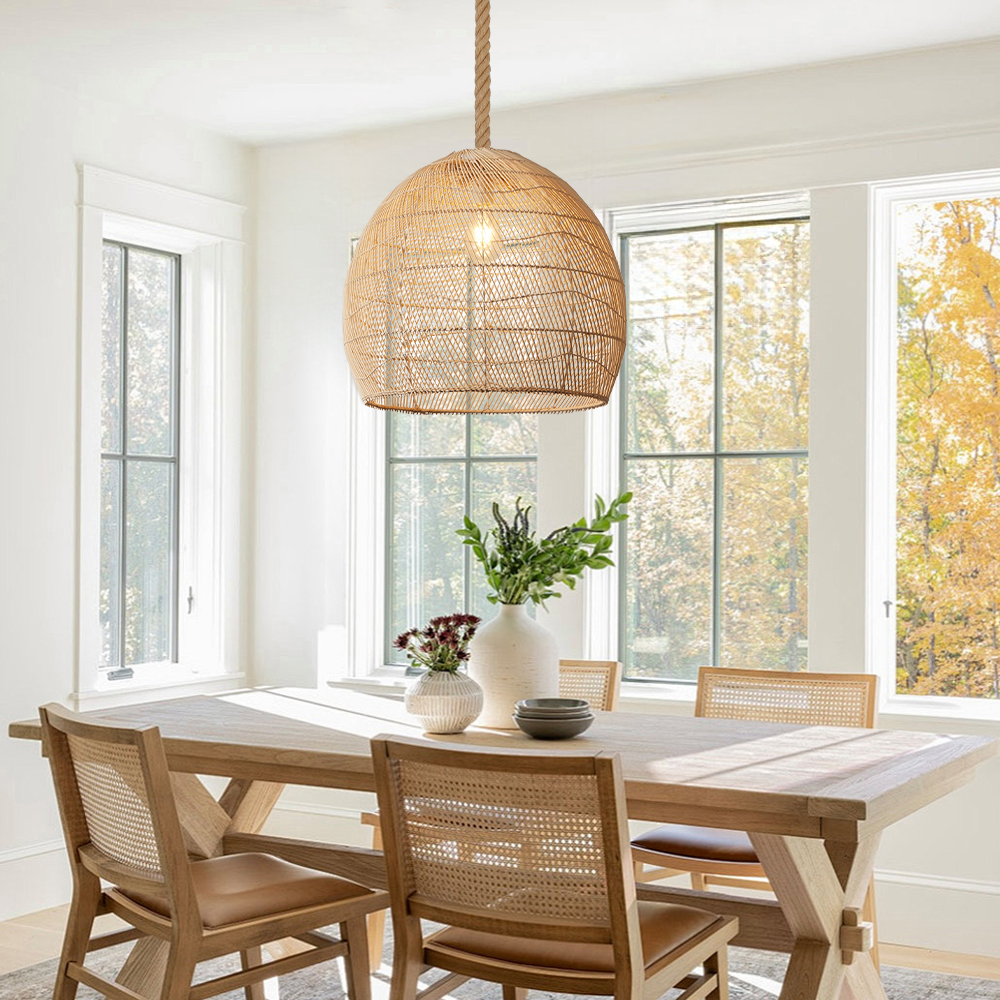 Japandi Rattan Lampshade Hand Wicker Chandelier for Kitchen Dining Room