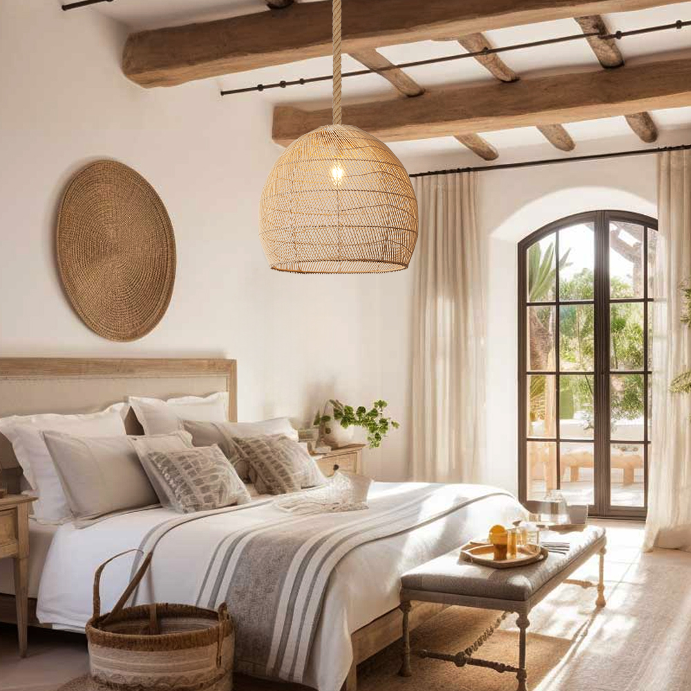 Japandi Rattan Lampshade Hand Wicker Chandelier for Kitchen Dining Room