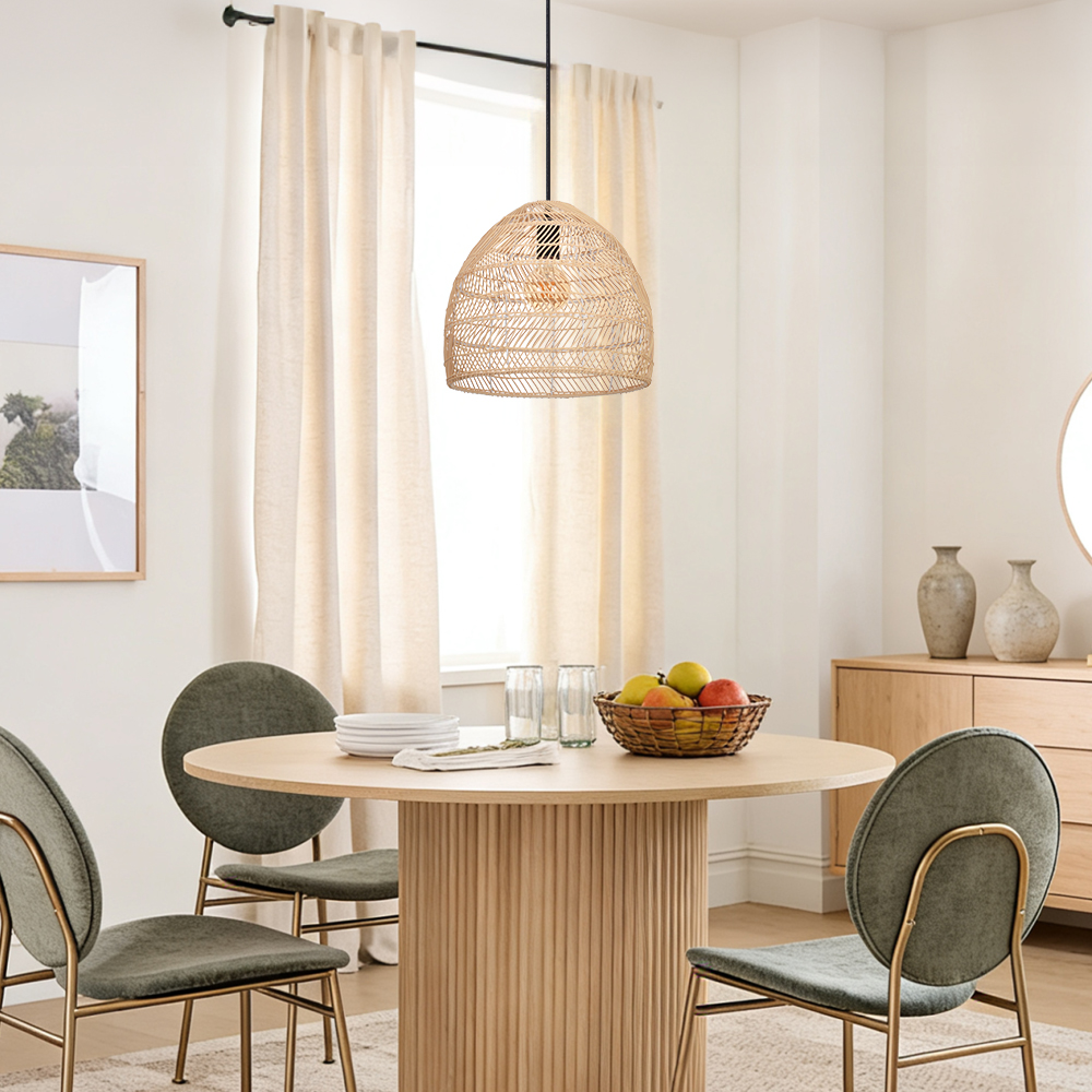 Scandinavian Artisan Pendant Rattan Lighting Fixture for Bedroom Dining Room